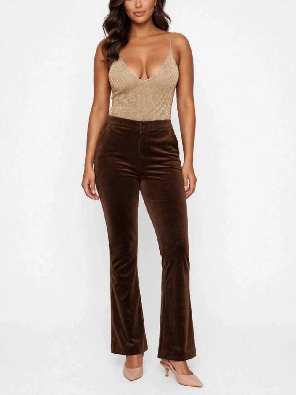 Massimo Dutti Chocolate Brown Velvet Bootleg Pants 8 — High Waist